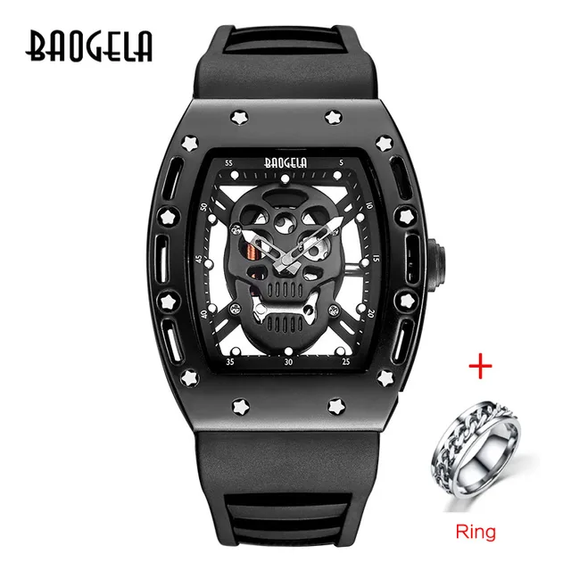 Baogela hommes mode militaire bracelet en Silicone Rectangle cadran crâne visage Sport Quartz montres BGL1612G-1 BGL1612  HHH