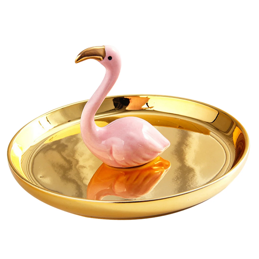 Flamingo Ceramic Trinkets Necklace Holder Dish Jewelry Storage Tray