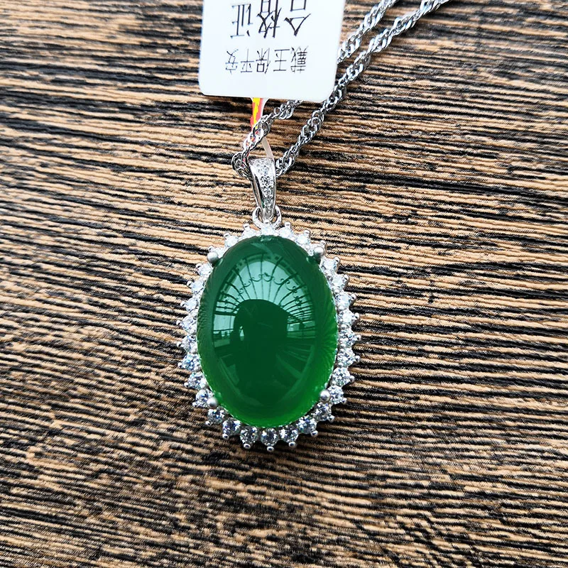 Natural drop green jade pendant with 925 sterling silver pendants necklaces add chain jade jewelry 4