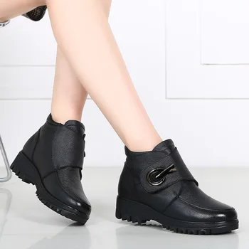 

leather wool warm cowhide boots for women winter genuine leather flat platform boots 2020 high quality plush snow