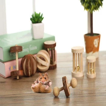 

Colorful Little Hamster Accessories 6pcs Natural Wood Molar Toys Cute Bell Roller for Pet Hamster Rabbit Exercise