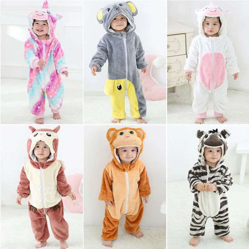 

Kigurumi Animal Baby Pajamas Carton Cute Flannel Warm For New Born Baby Robe Unicorn Jumpsuit
