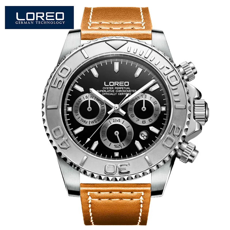 LOREO винтажная Мода 200 м водонепроницаемые мужские механические часы с металлическим ремешком лучший бренд класса люкс Ретро дизайн часы+ коробка - Цвет: Leather strap 02