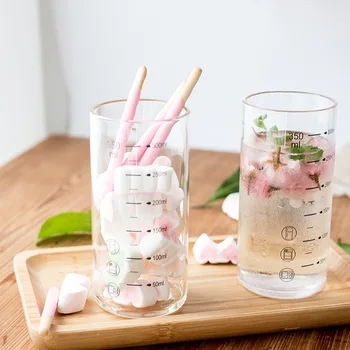 

Brief Graduated Glass INS Wind Transparent Breakfast Milk Coffee Cup 350ml Household Juice Mug Lead-free Heat Resistant Tea Cups