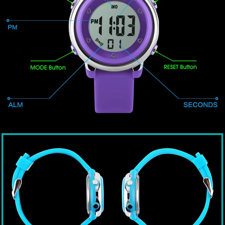 SKMEI модные спортивные детские часы водонепроницаемые часы с будильником детский задний легкий календарь цифровые наручные часы Детские