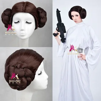

New Star Wars Princess Leia Organa Solo Wig Short Brown Cosplay Hair With Two Buns cosplay costume +wig cap