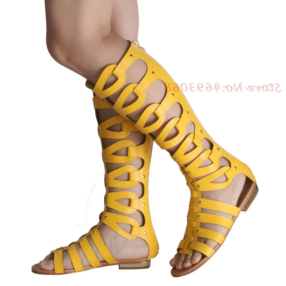 

Strappy Women's Gladiator Sandals Cross Straps Back Zipper Sexy Female Hollow Knee High Sandals Boots Sexy Banquet Casual Shoes