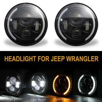 

2PCS 7" Inch H13/H4 LED Car Light Bulb Halo Angle Eyes Auto Car LED Headlights Lamp For Jeep Wrangler JK LJ TJ CJ High Low Beam