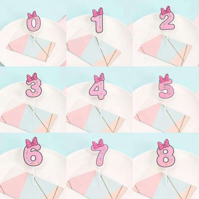 Номер 0-9 розовый синий Микки и Минни Маус свечи с изображением мышей для детей День рождения свадебные украшения аксессуары флажки для торта