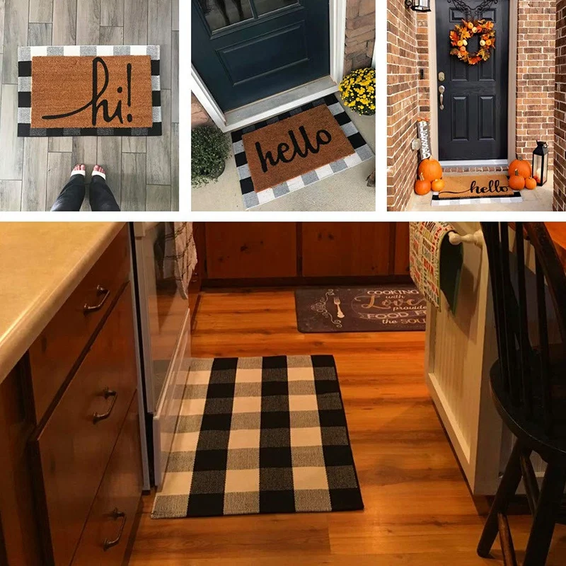 Cotton Buffalo Plaid Rugs,Buffalo Check Rug,23.6Inch x35.4Inch,Checkered Outdoor Rug,Outdoor Plaid Doormat For Kitchen/Bathroom/