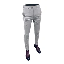 Pantalones de traje de primavera para hombre, pantalones de traje de negocios ajustados informales a la moda, pantalones clásicos de trabajo para fiesta de boda, 2021