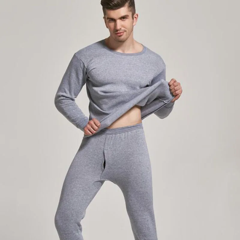 Light grey Стиль термобелье наборы для мужчин зимнее термобелье Длинная зимняя одежда мужская Толстая термобелье - Цвет: Light grey