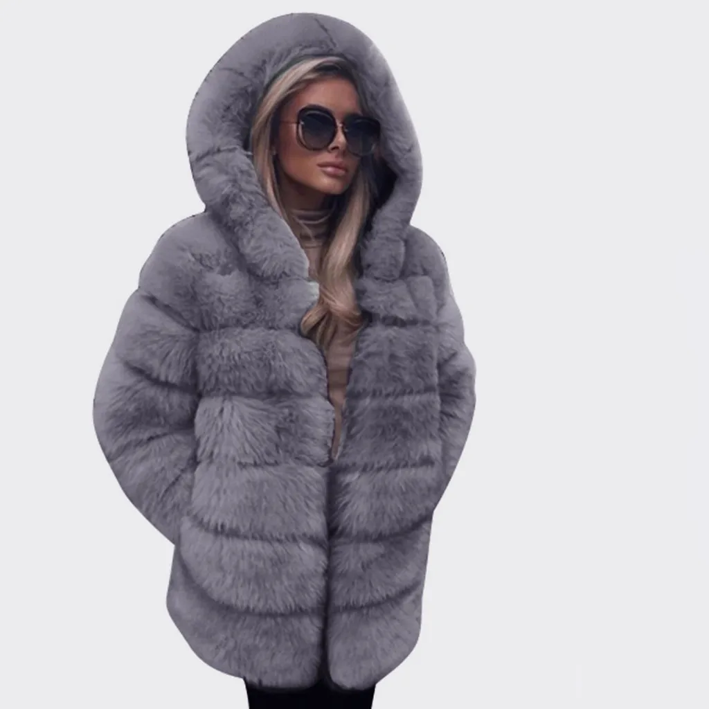 Зимнее толстое теплое пальто из искусственного меха для женщин, плюс размер, с капюшоном, с длинным рукавом, искусственный мех, куртка, Роскошные зимние меховые пальто Bontjas# L25 - Цвет: Gray