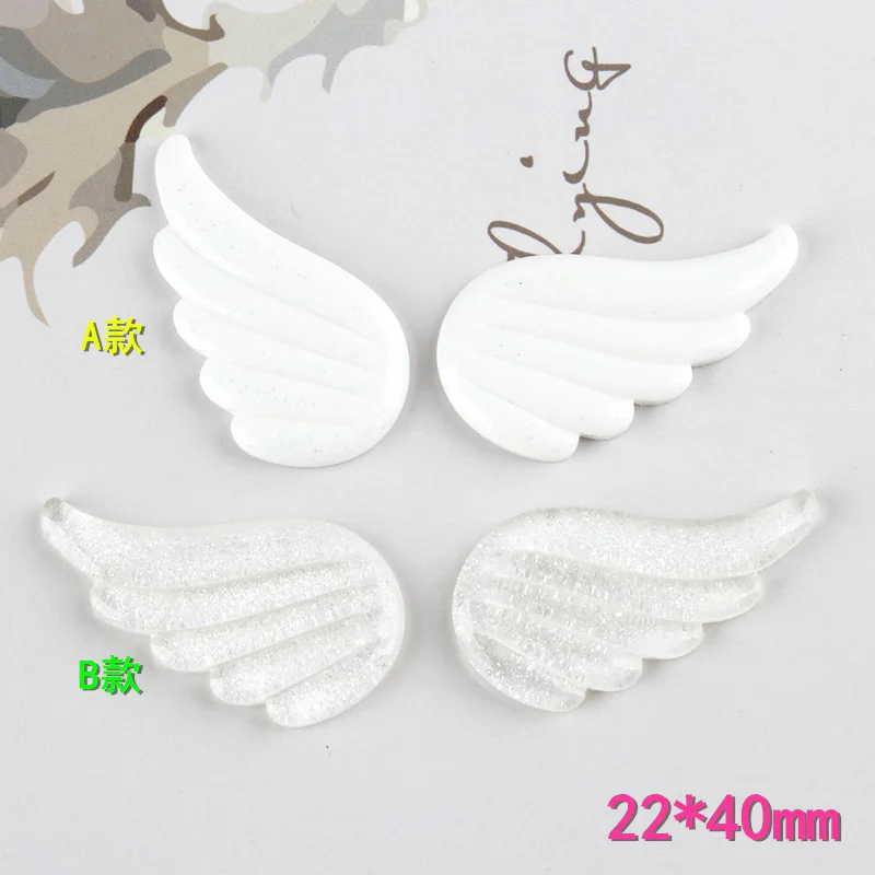 10Pcs Kawaii Cute Glitter Angel Wings Flatback Resin Cabochon Scrapbooking Embellishment Phone deco DIY Decoration Craft 22*40mm
