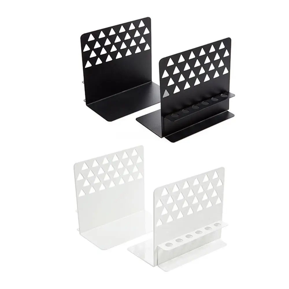 

2pcs Creative Metal Bookends Support Desktop Organizer Stand with Pen Holder