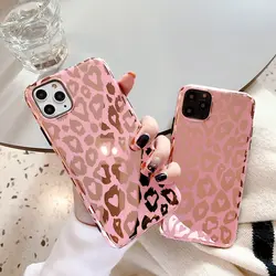 Роскошный чехол леопардовой расцветки для iPhone 11 Pro Max, Розовый Модный чехол для девочек с гальваническим покрытием, золотой X Xr Xs, чехол для