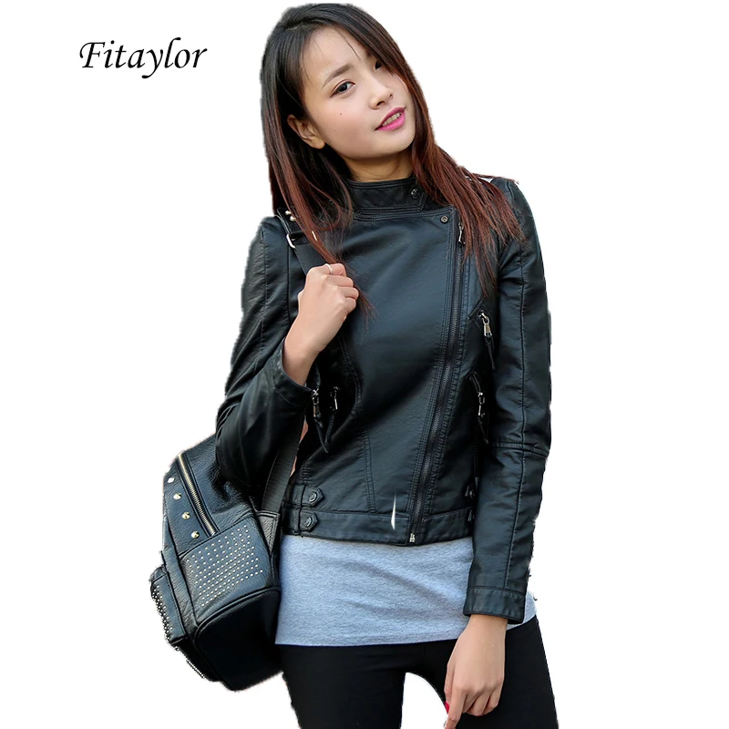 Осенне зимняя женская куртка из искусственной кожи черная короткая приталенная