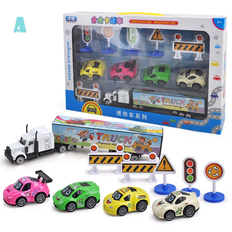 Cute2019 сплав мини игрушка гоночный автомобиль набор с игрушкой тяга-назад модель автомобиля контейнер грузовик версия Q подарок для мальчика набор