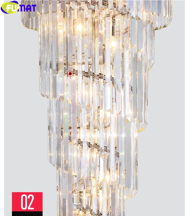FUMAT Crystal K9 Column Pendant Lamps Villa Stair Living Room Light Spiral Court European Style Light Chandelier Hanging Fixture