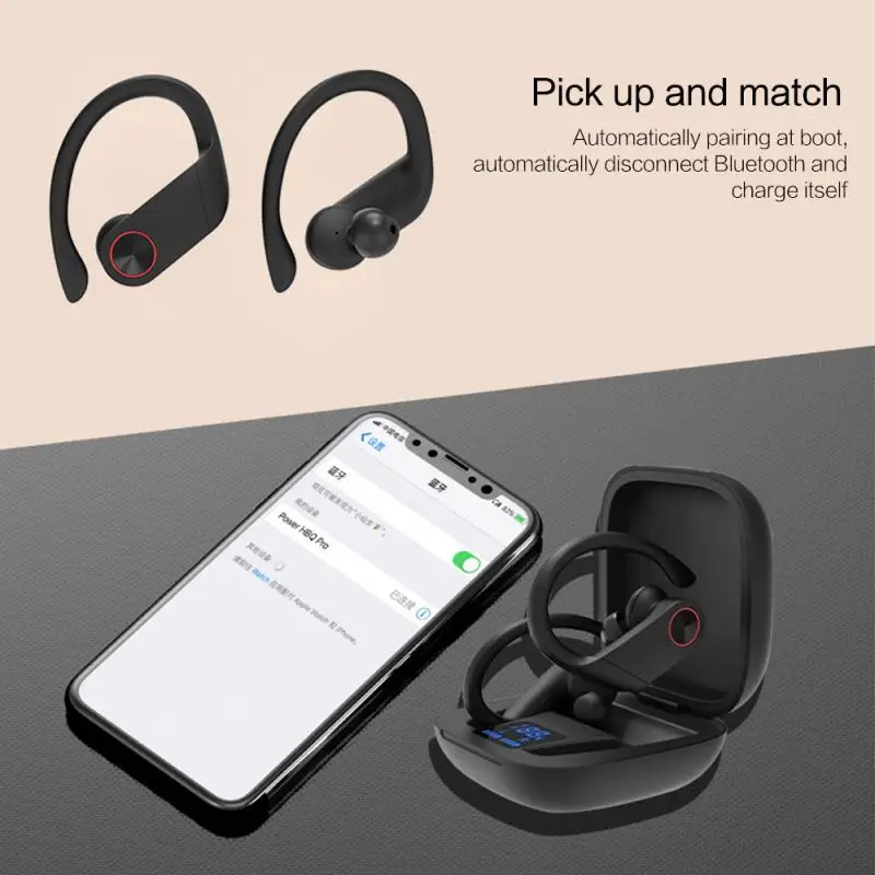 B4 TWS Bluetooth 5,0 наушники ушные крючки Беспроводная Спортивная гарнитура с шумоподавлением светодиодный дисплей