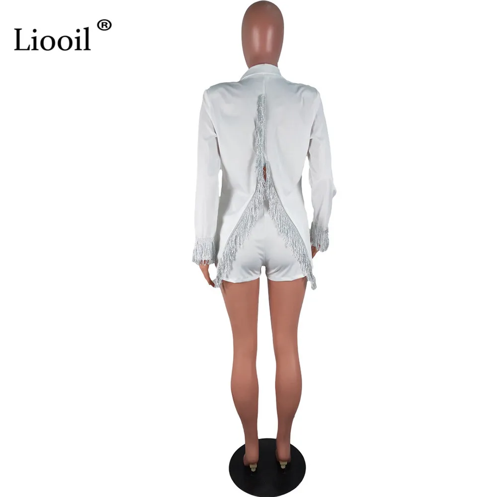 Liooil, с разрезом сзади, с кисточками, из двух частей, праздничный комплект, вечерние, для ночного клуба, наряды для женщин, с длинным рукавом, с v-образным вырезом, сексуальные Пиджаки и шорты, наборы
