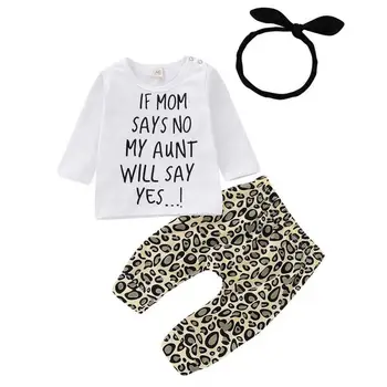 

3PCS Toddler Kid Baby Girls Clothes Autumn Long Sleeve Letter Print T Shirt Elastic Leopard Pants Outfits