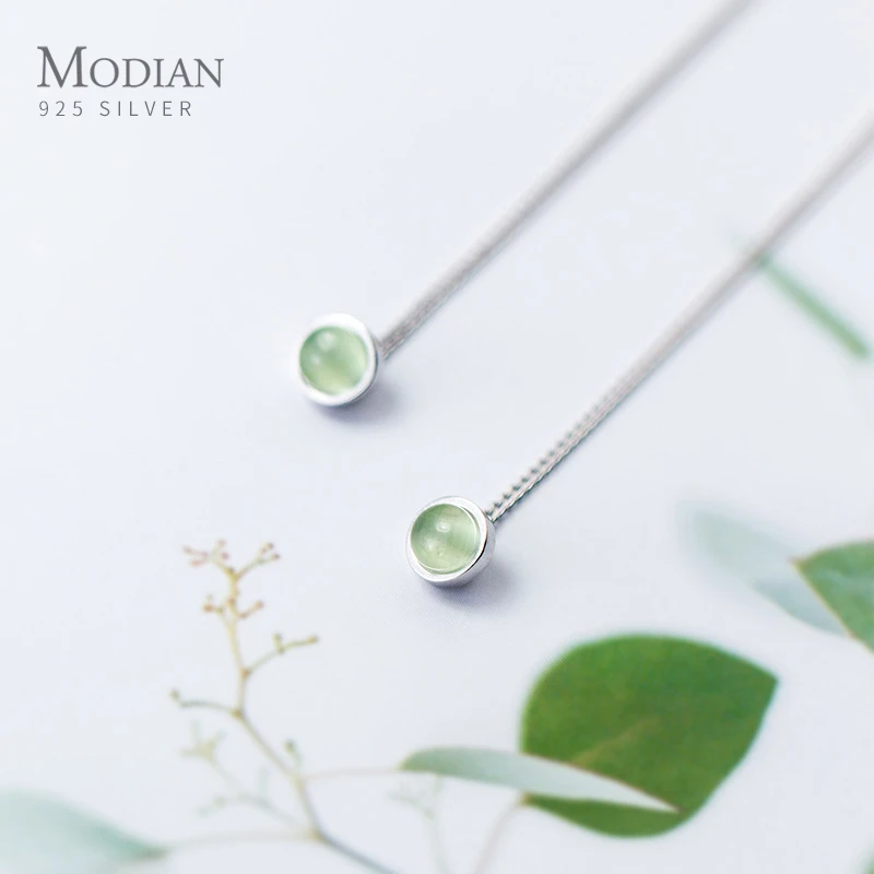 Женские длинные серьги кисточки Modian из серебра 925 пробы с зеленым опалом и