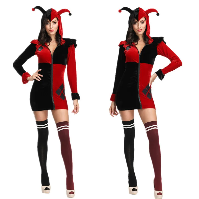 

Halloween Party Stage Performance Europe And America Hot Selling Hooded COS Playing Cards Clown Suicide Squad Hoodie Women's