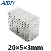 AI DIY 5/10/50 Pcs 20mm x 5mm x 3mm N35 Neodymium Magnet Block Super Strong Power Rare Earth Magnet Rectangular 20 * 5 * 3mm
