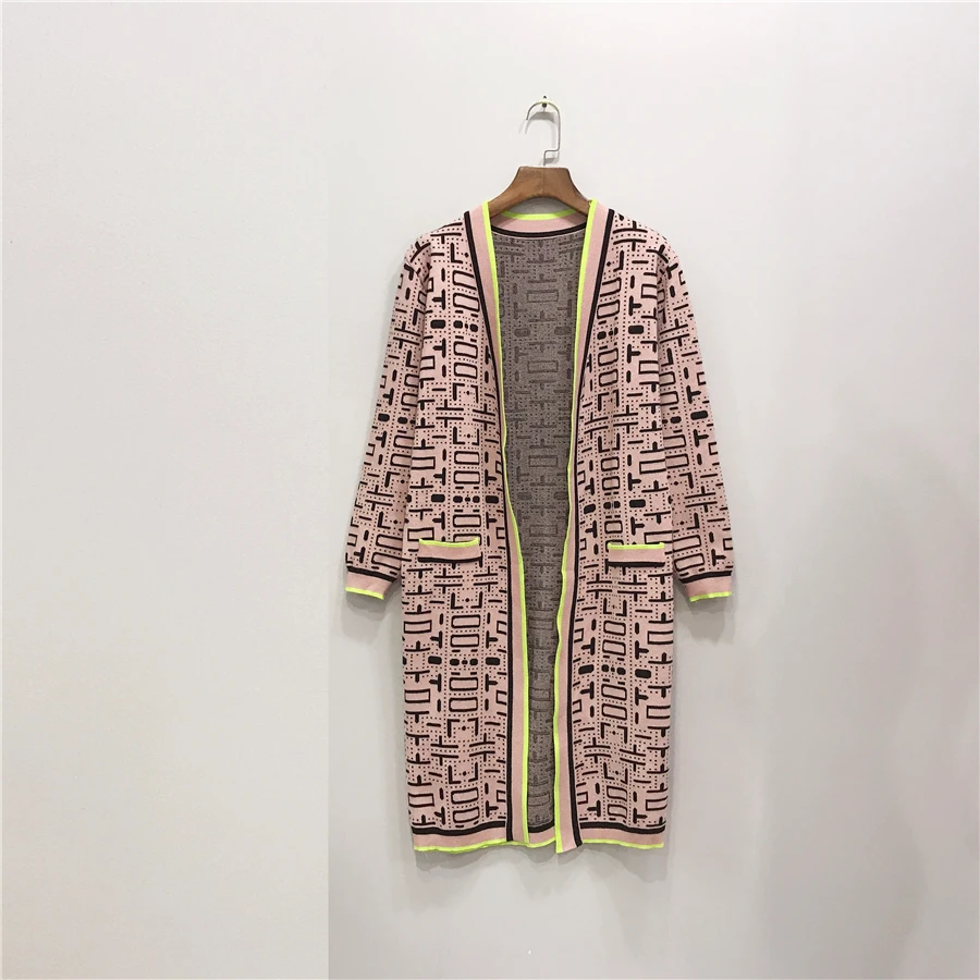 ALPHALMODA/ г. Осенне-зимняя женская трикотажная длинная куртка с геометрическим узором+ свитер+ юбка-карандаш модный костюм из 3 предметов