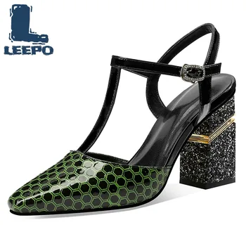 

Summer Sandals Women Cow Leather Ankle Strap Pumps Woman Luxury Designers Pointed Toe High Heels Summer Dress Shoes Ladies 2020