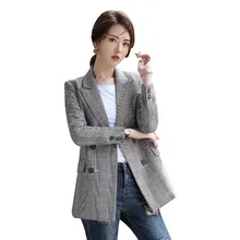 ^#Cheap Women's Jacket Large Size S-4XL Casual double-breasted loose plaid ladies blazer Autumn and winter new office suit high quality ^#Cheap Women's Jacket Large Size S-4XL Casual double-breasted loose plaid ladies blazer Autumn and winter new office suit high quality