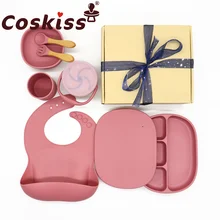 Coskiss – vaisselle pour enfants, ensemble de vaisselle pour bébé, tasse, assiette, cuillère d'alimentation, bol de boisson, bavoirs sans BPA 