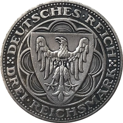

1927 German 3 Reichsmark (100th Anniversary of Bremerhaven - A) coins COPY 30mm