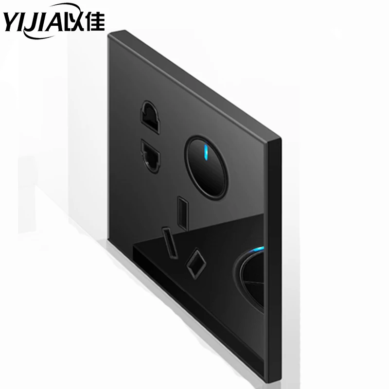 Black/white wall switch 86type 16A usb sockets and light 110-250V stalinite panel socket home office work CN standard | Обустройство