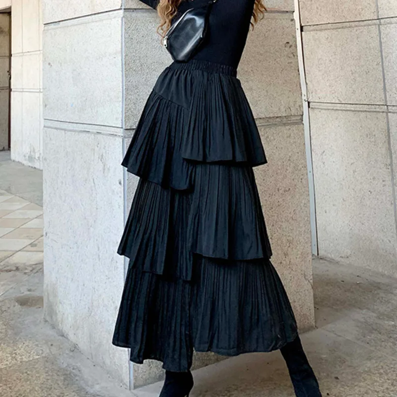 LANMREM осень и зима новые продукты Мода Высокая талия тонкий многослойный сплошной цвет плиссированные торт юбка для женщин PA880