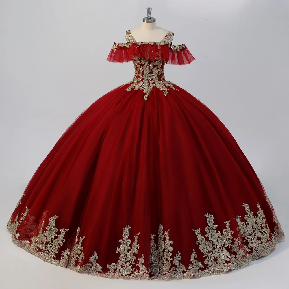 Rebobinar fotografía Negociar Vestido de quinceañera rojo vino, fiesta de 15 años, con apliques dorados,  para fiestas especiales, 2021|Vestidos de quinceañera| - AliExpress