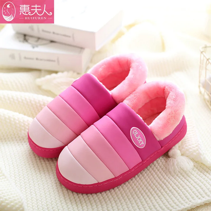 Водонепроницаемая зимняя теплая обувь; женские и мужские домашние тапочки; Мягкие плюшевые Нескользящие домашние тапочки для влюбленных; женские шлепанцы; SH10301 - Цвет: pink shoes