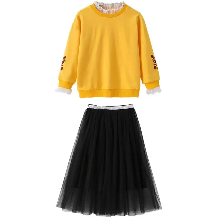 9.28th Autumn Kids Sets Good Quality Children Leisure Top+ Gauze skirt Korean Girl Sets 110-160cm Retail