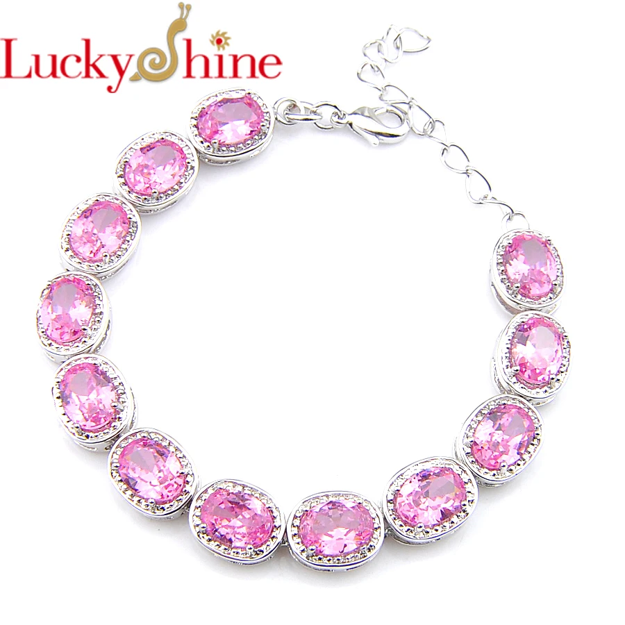 LuckyShine женские свадебные украшения овальные розовые циркониевые браслеты Cz и браслеты серебряные регулируемые браслеты