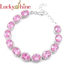 LuckyShine женские свадебные украшения овальные розовые циркониевые браслеты Cz и браслеты серебряные регулируемые браслеты