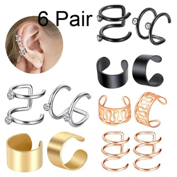 

2019 New 6 Pairs Fashion Punk Rock Ear Clip Cuff Wrap Earrings No piercing-Clip On Cartilage Wrap Earring Dropshipping