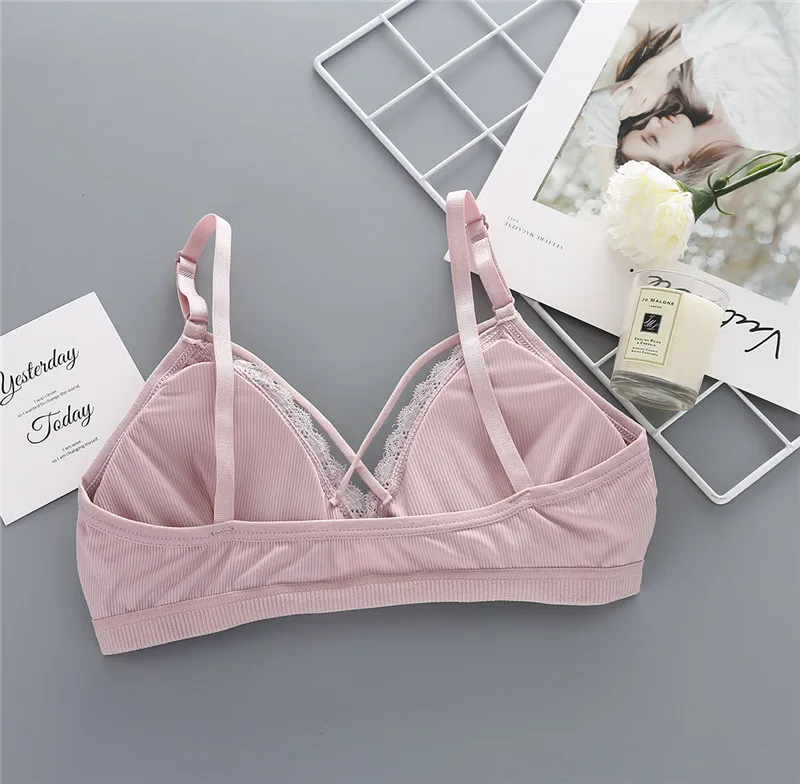 New ice silk thread wrapped chest, sexy lace beauty back no steel ring bra adjustable shoulder strap
