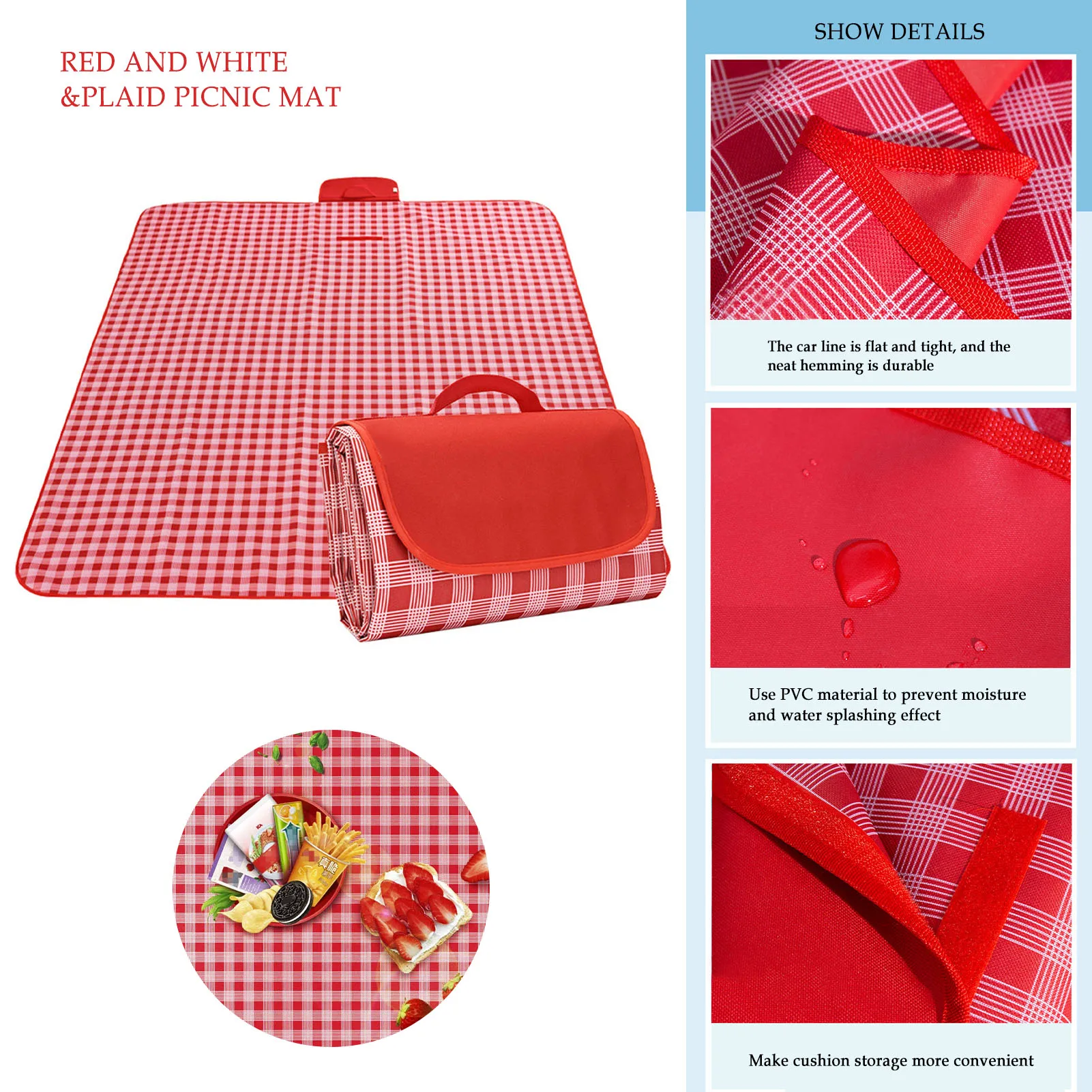 

Extra Large Picnic Blanket Checkered Mat Outdoor Picnic Mat Camping Pad Waterproof Portable Grid Cushion for Camping Parties