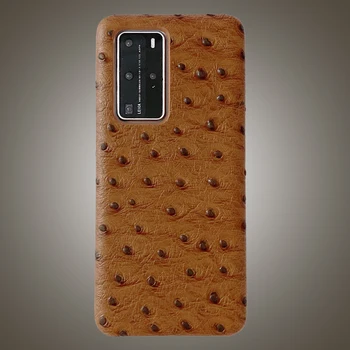 

Vintage Phone Cover For Huawei P40 Pro Case Luxury Ostrich Skin Patten Genuine Leather Case For Huawei P40/ Pro Back Cover Cases