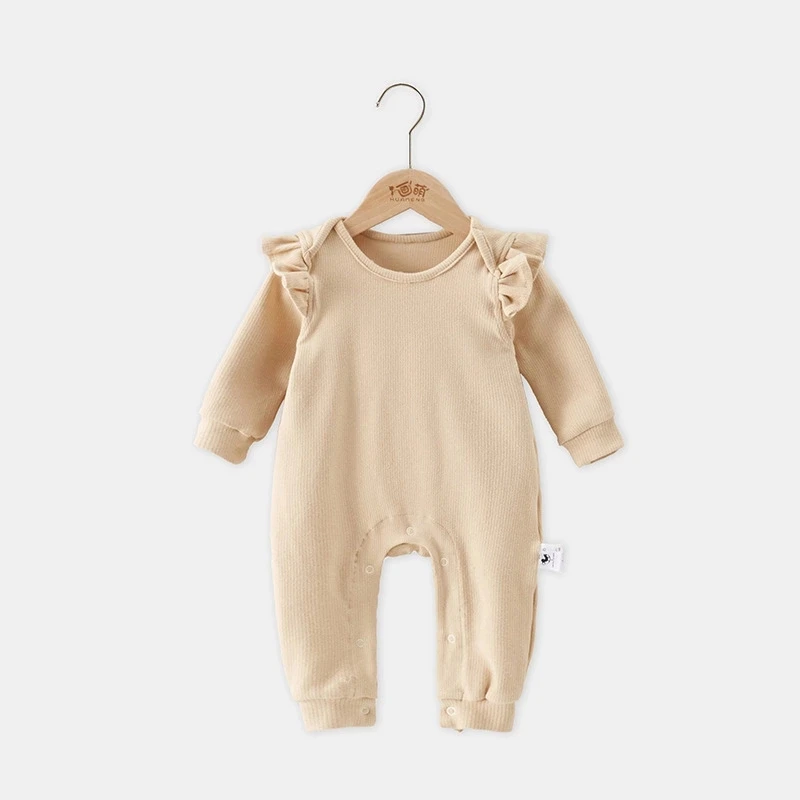 beige Новинка года; Модный комбинезон для младенцев мальчиков девочек с оборками; Осенний комбинезон с длинными рукавами; одежда из хлопка для малышей - Цвет: beige