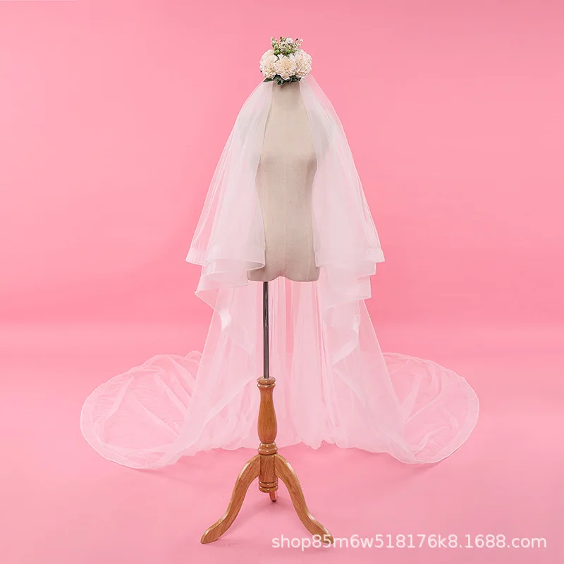 Bride Veil Photo Trip Shoot Simple Plain Gauze Champagne Color Switzerland Network shuang ceng dai Comb Large Tailing Veil
