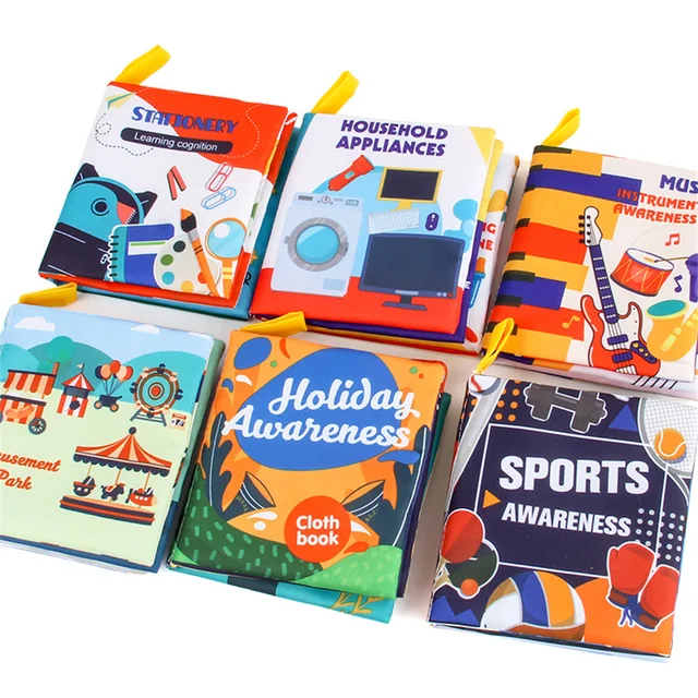 6Pcs Baby Cloth Book Intelligence Develop Soft Learning Cognize Reading Books Early Educational Toys Quiet Readings 0-12 Months NO2958 6Pcs