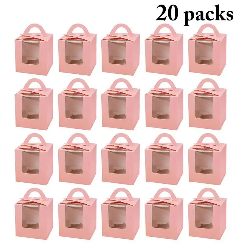 20pcs Коробка для печенья, конфет, одиночная коробка для кексов, переносная розовая коробка для кексов, мусс, бутылка для пудинга, упаковка, чашка, детский подарок - Цвет: 20pcs