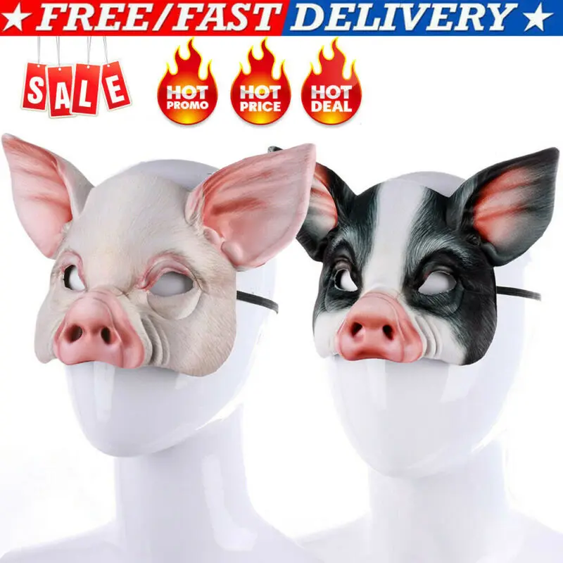 

XMAS New Creepy Animal Prop Scary Pig Head Cosplay Mask Upper Half Face Mask Halloween Party Mask Costumes Event dress hot